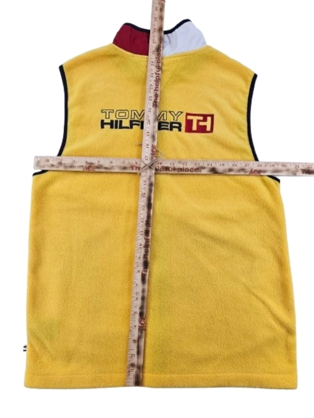 Vintage 90s Tommy‎ Hilfiger Full Zip Fleece Vest Men's L Yellow Red White Blue